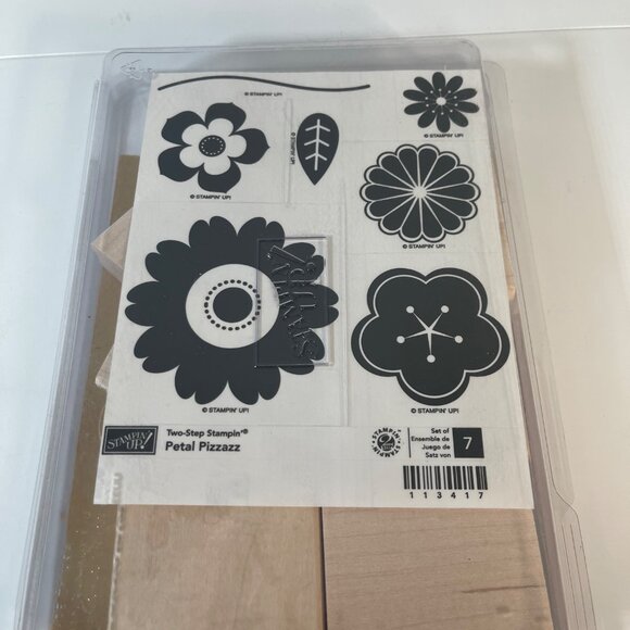 Stampin Up Petal Pizzazz Rubber Stamp Set Unmounted Wood Blocks - Picture 1 of 4